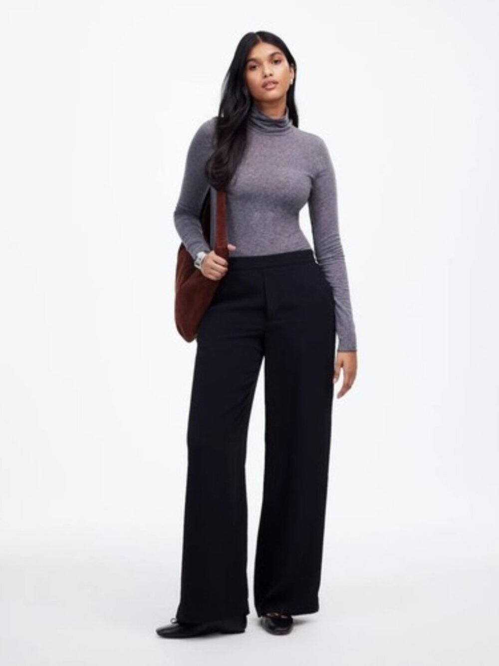 NWT Madewell Pull-On Straight Pants Crepe True Black Elastic Waist Size L $108